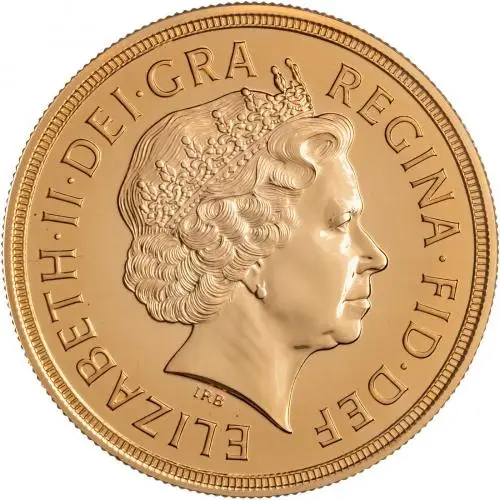 2009 Gold Brilliant Uncirculated Quintuple Sovereign £5 St George obv