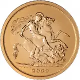 2009 Gold Brilliant Uncirculated Quintuple Sovereign £5 St George rev