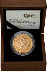 2009 Gold Brilliant Uncirculated Quintuple Sovereign £5