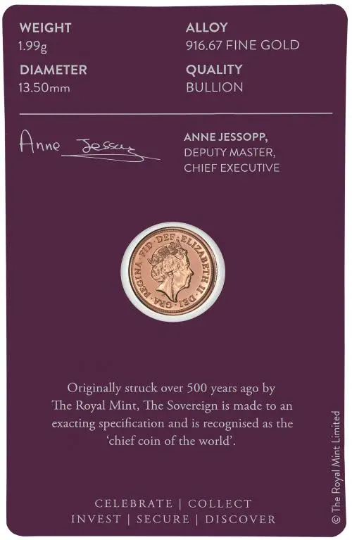 2022 Elizabeth II Platinum Jubilee Gold Bullion Quarter Sovereign - In Sleeve obverse image
