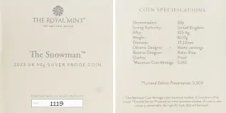 2023 The Snowman Silver Proof 50 Pence Coin  with cert