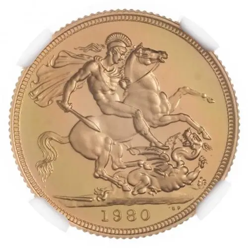 1980 Gold Graded Full Sovereign Elizabeth II  Coin NGC United Kingdom NGC Second Portrait PF 70 ULTRA CAMEO rev