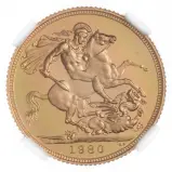 1980 Gold Graded Full Sovereign Elizabeth II  Coin NGC United Kingdom NGC Second Portrait PF 70 ULTRA CAMEO rev