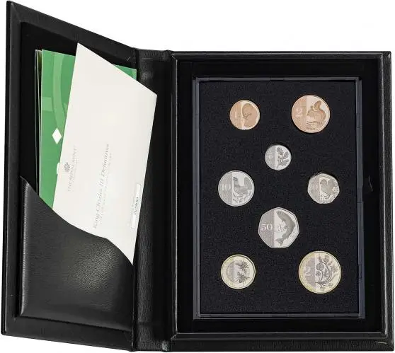 2023 King Charles III Base Metal Proof Definitive Annual - 8 Coin Set open book