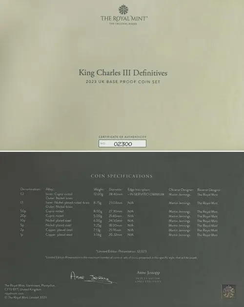 2023 King Charles III Base Metal Proof Definitive Annual - 8 Coin Set with cert