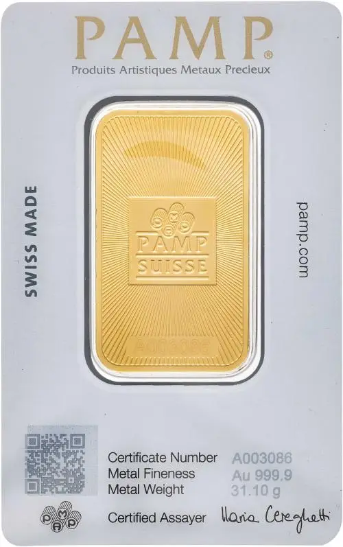 Gold Bullion 1 Ounce Wafer  Bar In Sleeve Pre-Owned Switzerland PAMP Suisse obverse