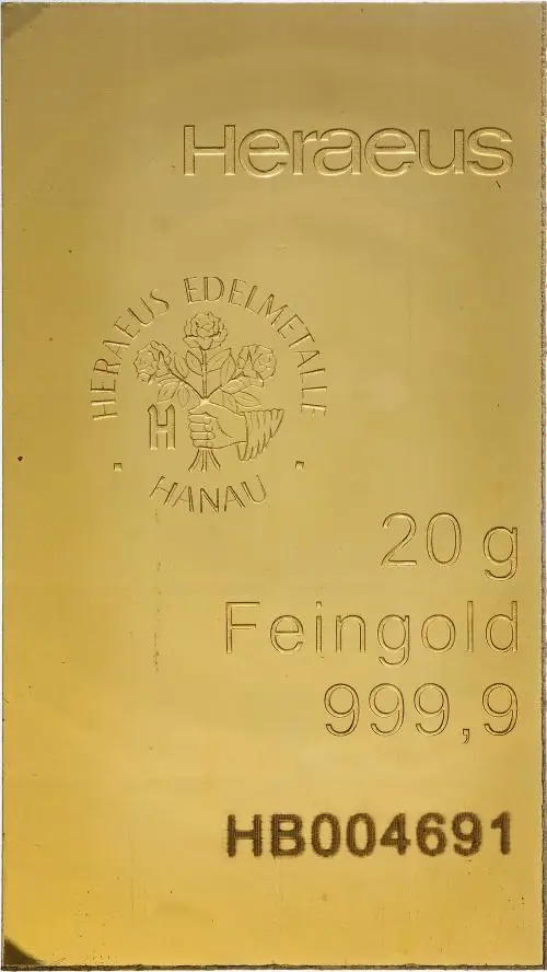 Heraeus CombiBar 20 x 1 Gram Gold Bar - Pre-Owned Obverse