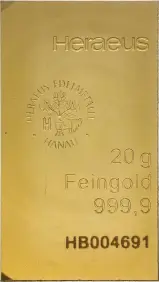 Heraeus CombiBar 20 x 1 Gram Gold Bar - Pre-Owned Obverse