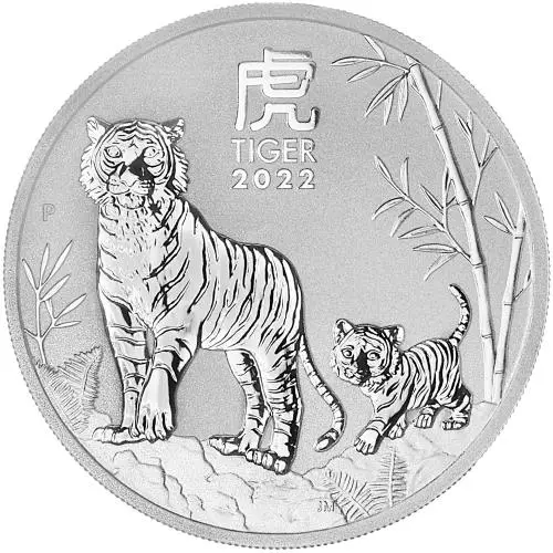 2022 Silver Bullion 1 Ounce Lunar Elizabeth II Year of the Tiger Australian Dollar $1  Coin Single Australia Perth Mint reverse