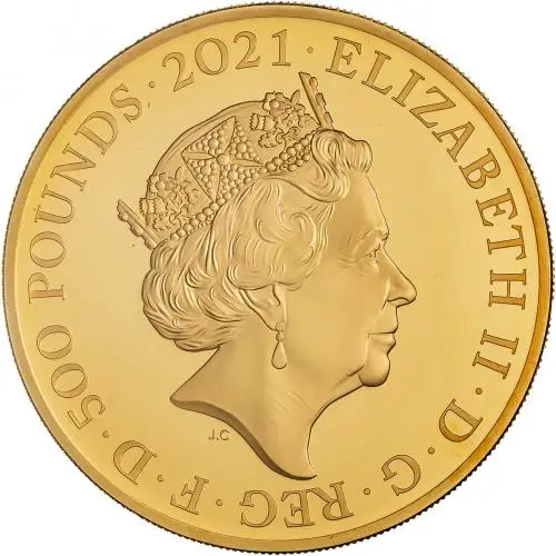 2021 Gold Proof 5 Ounce Music Legends Elizabeth II The Who Pound Sterling £500  Coin Single With Cert With Box United Kingdom The Royal Mint obv