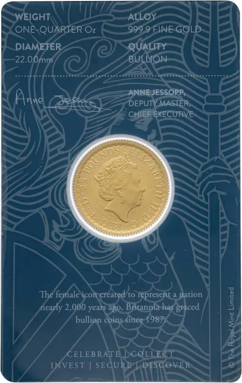 2021 Gold Bullion 0.25 Ounce Britannia Elizabeth II  Coin Blister Pack United Kingdom The Royal Mint obverse
