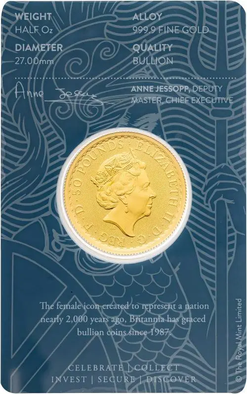 2022 Gold Bullion 0.5 Ounce Britannia Elizabeth II Pound Sterling £50  Coin Blister Pack United Kingdom The Royal Mint obverse