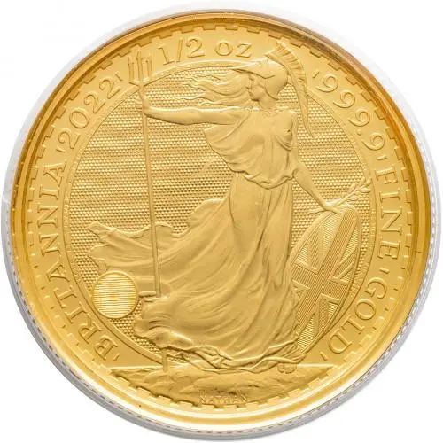 2022 Gold Bullion 0.5 Ounce Britannia Elizabeth II Pound Sterling £50  Coin Blister Pack United Kingdom The Royal Mint rev