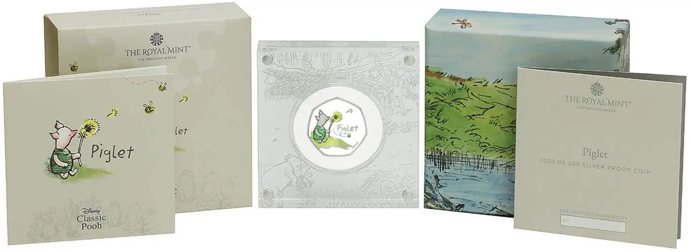 2020 Winnie the Pooh & Friends Silver Proof 'Piglet' 50p Coin display