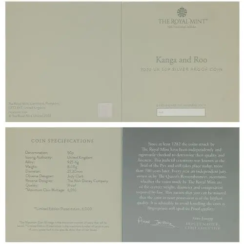 2022 Winnie the Pooh & Friends Silver Proof  'Kanga & Roo' 50p Coin certificate