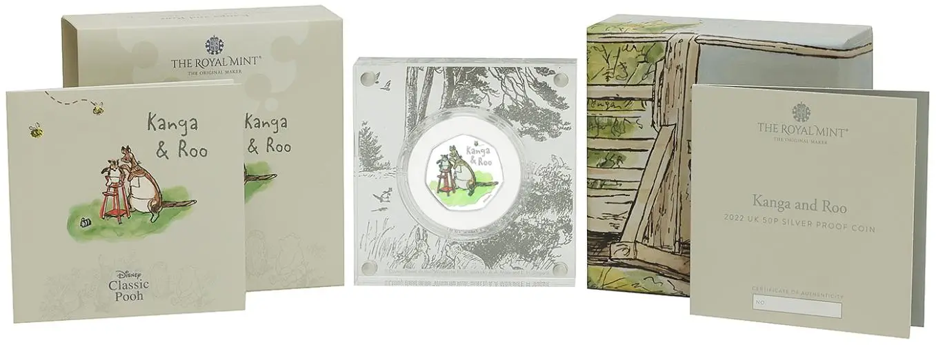 2022 Winnie the Pooh & Friends Silver Proof  'Kanga & Roo' 50p Coin display