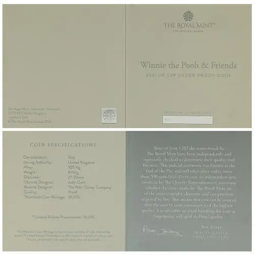 2021 Winnie the Pooh & Friends Silver Proof 50p Coin cert