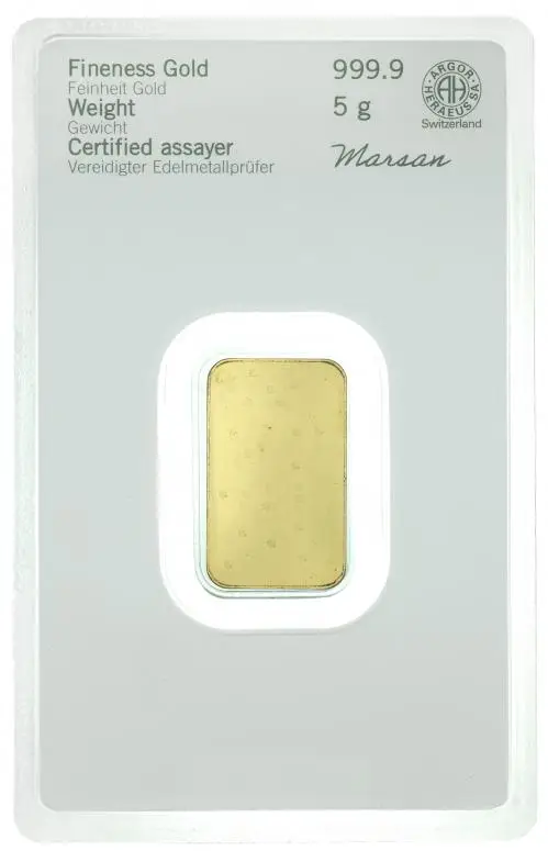 5g Minted Gold Bullion Bar Heraeus obverse