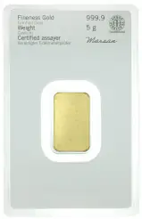 5g Minted Gold Bullion Bar Heraeus obverse