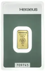 5g Minted Gold Bullion Bar Heraeus