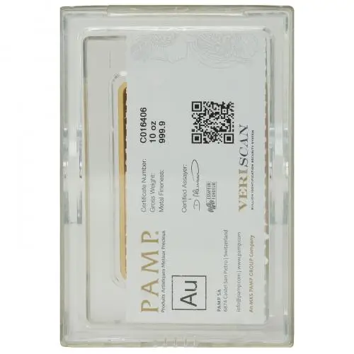 Gold Bullion 10 Ounce Wafer Fortuna  Bar Presentation Case with Cert Pre-Owned Switzerland PAMP Suisse cert