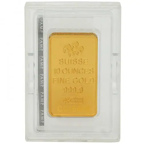 Gold Bullion 10 Ounce Wafer Fortuna  Bar Presentation Case with Cert Pre-Owned Switzerland PAMP Suisse reverse in box