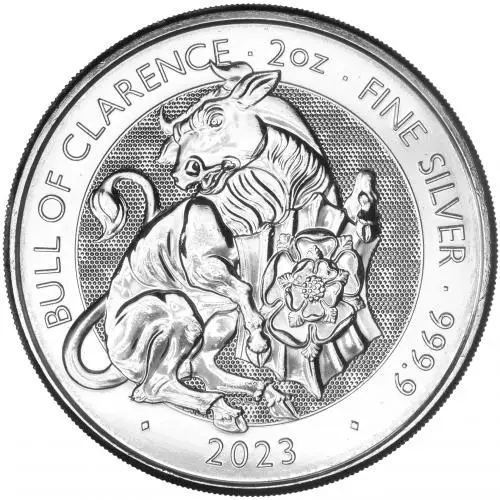 2023 Silver Bullion 2 Ounce Tudor Beasts Charles III Black Bull of Clarence Coin reverse
