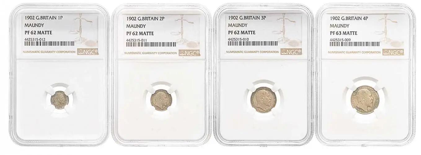 1902 PF 61 - 64 MATTE Mixed Proof Sovereign Edward VII Coronation Sovereign and Crown Coin NGC Collectable United Kingdom The Royal Mint 13 Coins Maundy Money