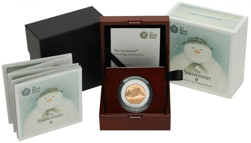 2018 Gold Proof Snowman Elizabeth II Pound Sterling 50 Pence  Coin Single United Kingdom The Royal Mint display