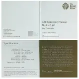 2018 RAF Centenary 'Vulcan' £2 Gold Proof Coin certificate