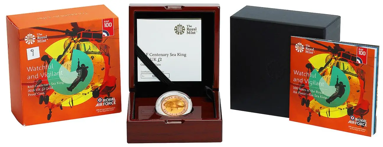 2018 RAF Centenary 'Sea King' £2 Gold Proof Coin display