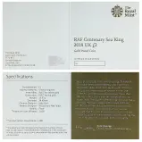 2018 RAF Centenary 'Sea King' £2 Gold Proof Coin certificate