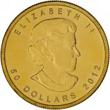 2012 Gold Uncirculated 1 Ounce Maple Coin Single Canada Royal Canadian Mint Obverse