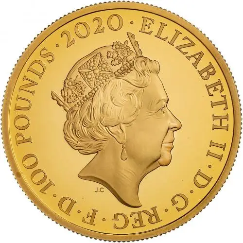 2020 Gold Proof 1 Ounce Music Legends Elizabeth II David Bowie Pound Sterling £100 Coin Single Without Box Without Cert United Kingdom The Royal Mint obv
