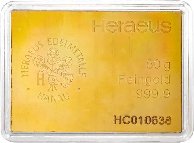 50 x 1g Combibar Gold Bullion 50 Gram  Bar In Sleeve Pre-Owned Germany Heraeus reverse