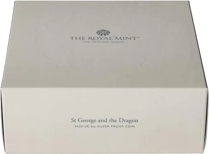 2024 St George and the Dragon 2 oz Silver Proof Coin display box 2