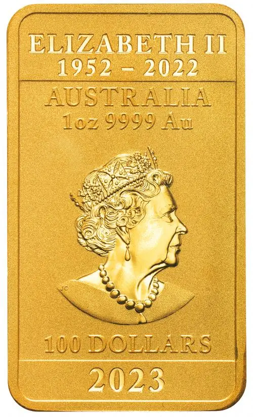 2023 Australian Dragon 1 oz Rectangular $100 Gold Coin Bar obverse
