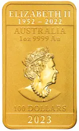 2023 Australian Dragon 1 oz Rectangular $100 Gold Coin Bar obverse