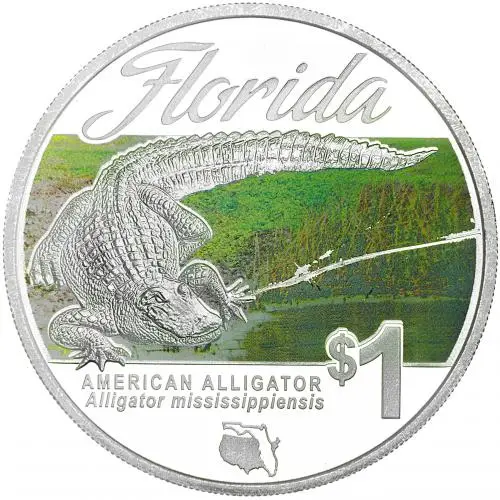 2014 1 oz Coloured Alligator Silver Bullion Coin reverse