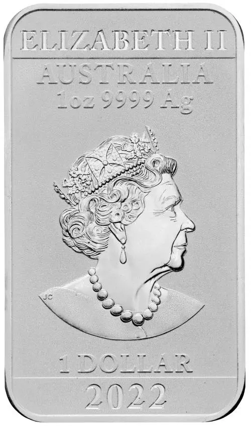 2022 Silver Bullion 1 Ounce Coin Bar Dragon Australian Dollar $1  Coin Australia Perth Mint obverse
