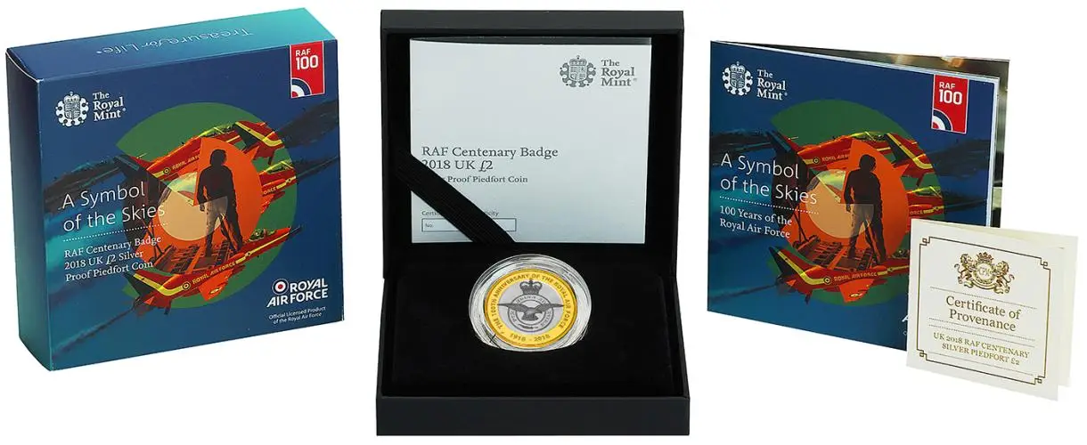 2018 Silver Proof Piedfort RAF Centenary Elizabeth II Badge Pound Sterling £2  Coin display box