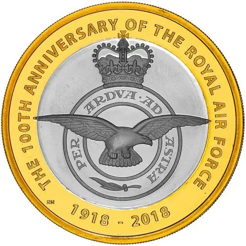2018 Silver Proof Piedfort RAF Centenary Elizabeth II Badge Pound Sterling £2  Coin reverse image