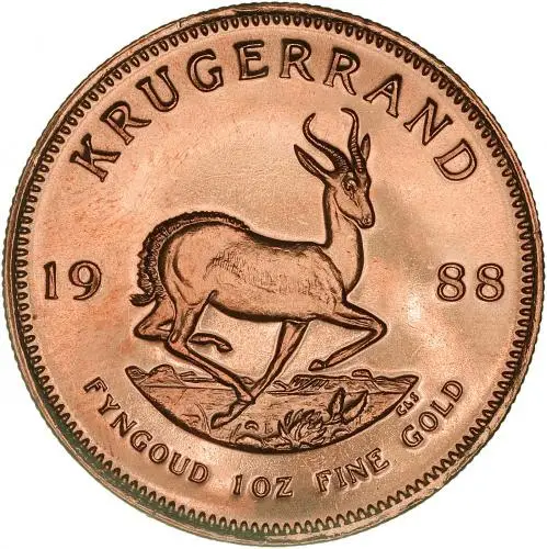 1988 Gold Bullion 1 Ounce Krugerrand  Coin Single South Africa South African Mint reverse chards image crop