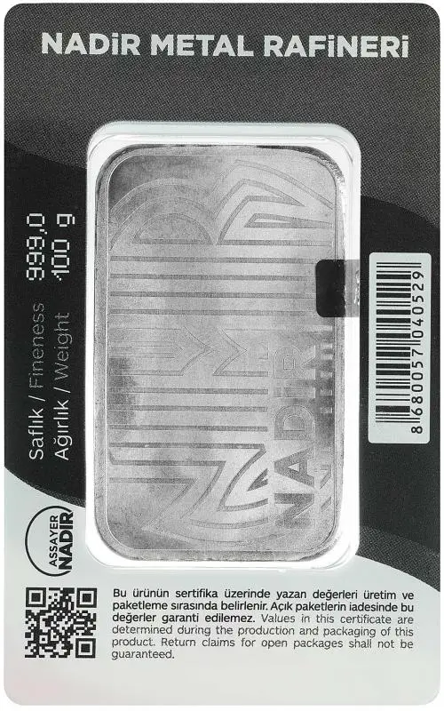 Silver Bullion 100 Gram  Bar In Sleeve Pre-Owned Nadir - Istanbul 2