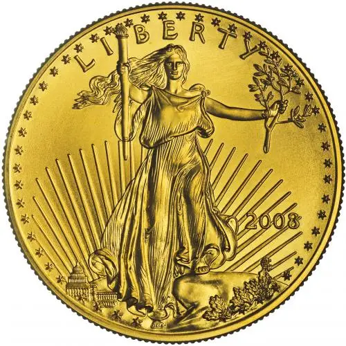 2008 Gold Bullion 1 Ounce Eagle  Coin Single United States of America US Mint obverse chards image crop