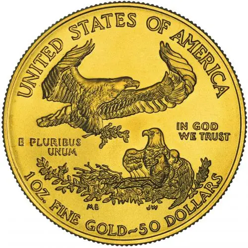 2008 Gold Bullion 1 Ounce Eagle  Coin Single United States of America US Mint reverse chards image crop
