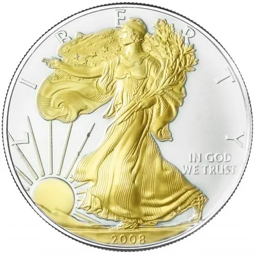 2008 Silver Bullion 1 Ounce Eagle Gilded  Coin  reverse