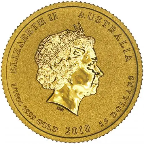 2010 Gold Bullion 0.1 oz Lunar Year of the Tiger Australian $15 Coin obverse