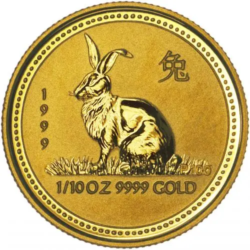 1999 Gold 0.1 Ounce Lunar Year of the Rabbit $15 Coin reverse