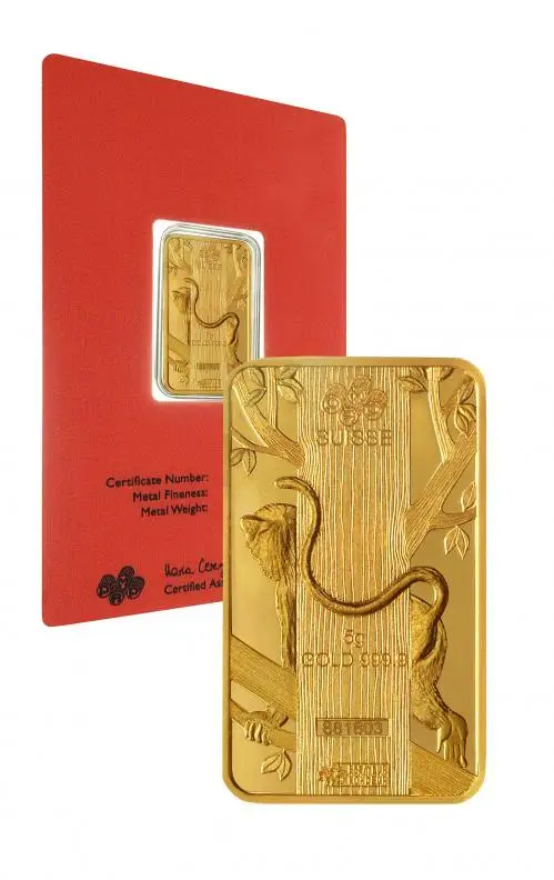 Gold Bullion 5 Gram Lunar Year of the Monkey  Bar Pre-Owned Switzerland PAMP Suisse reverse